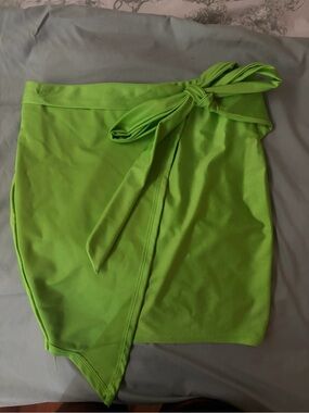 Fashion Nova Neon Lime Wrap Mini Skirt with Side Tie